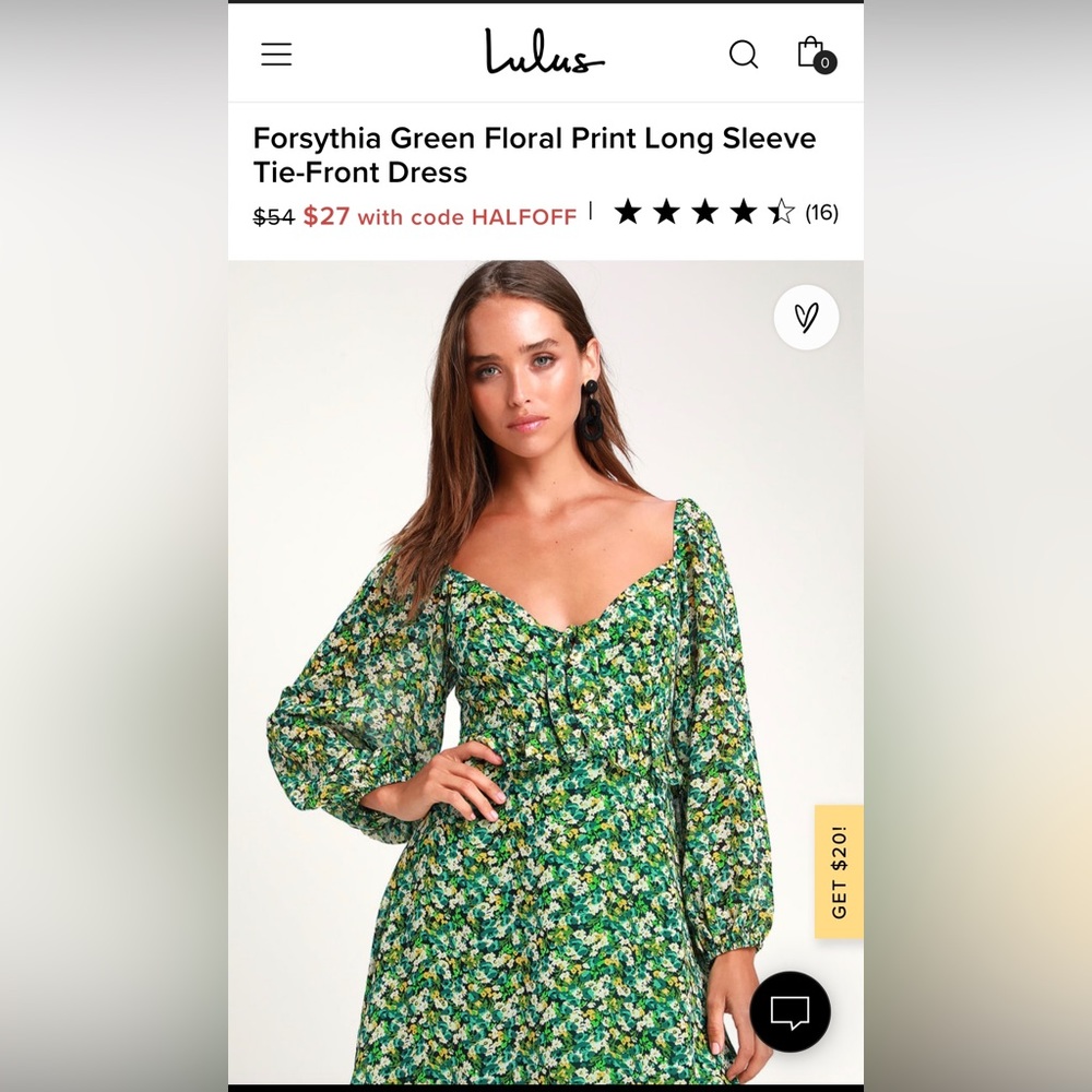 Lulus Tie Front Green Dress M